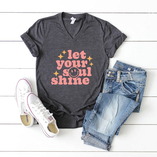 Let Your Soul Shine Graphic V-Neck Tee - Executive Gypsy