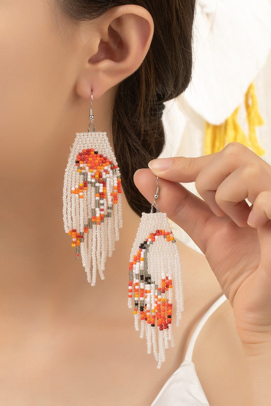 Cream seed bead Koi fish drop earrings