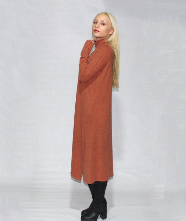 Turtle neck dress long sleeve with side slits