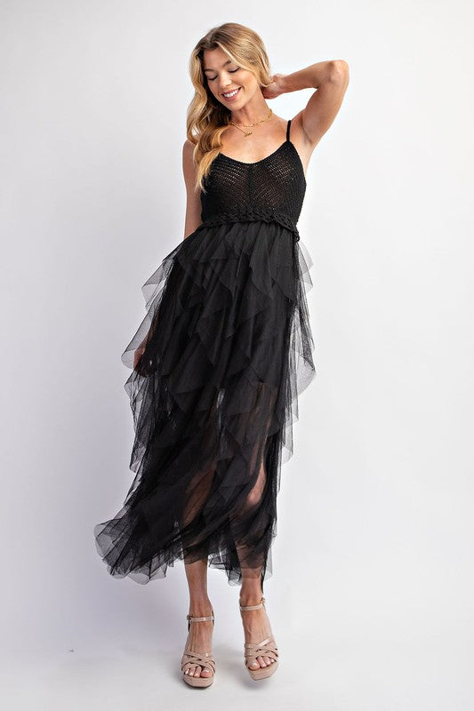 Tulle Midi Crochet Dress