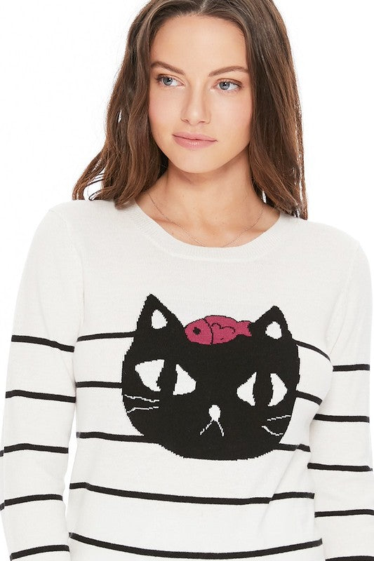 Cat Face Jacquard Sweater