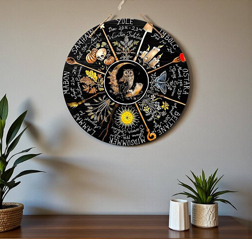 Wheel Of The Year Wooden Sign with Owl