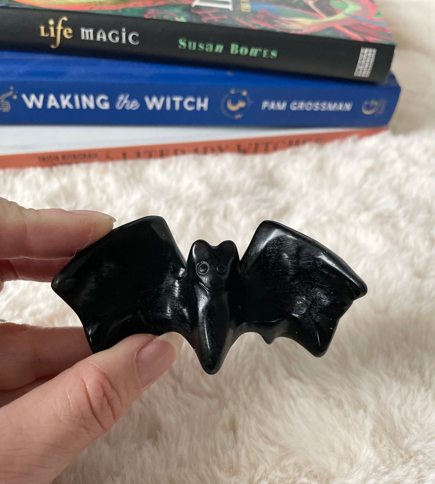 Hand Carved Obsidian Bat