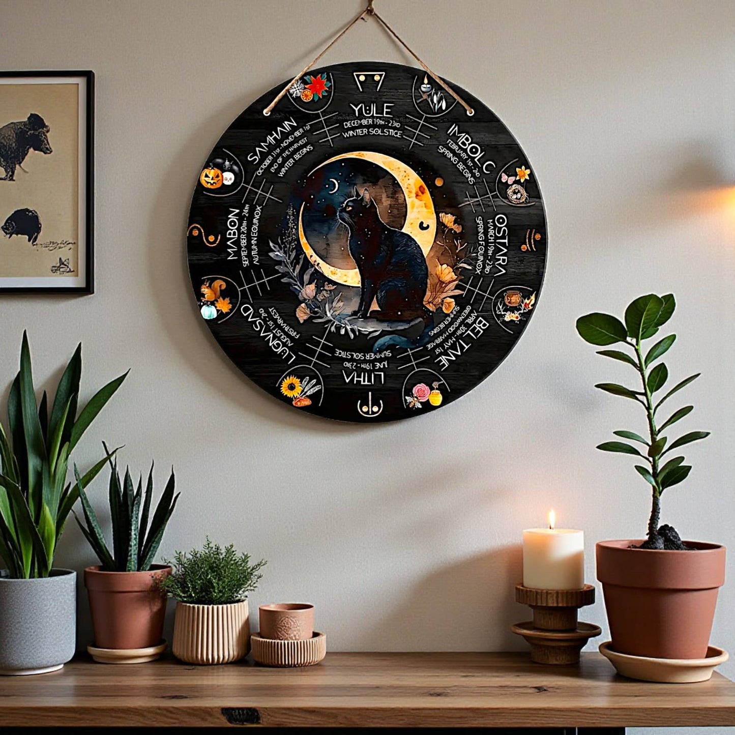 Black Cat Wheel of the Year Wall Hanging