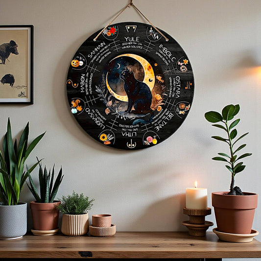 Black Cat Wheel of the Year Wall Hanging