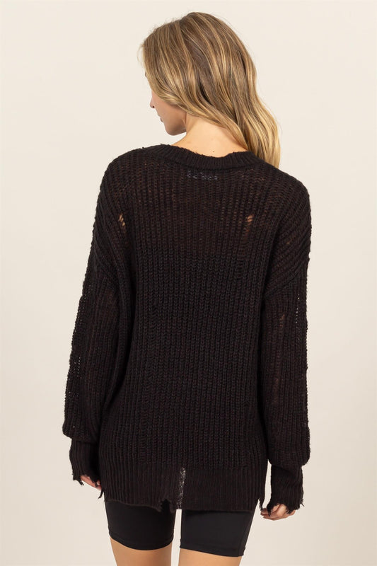 Distressed Long Sleeve Knit Top