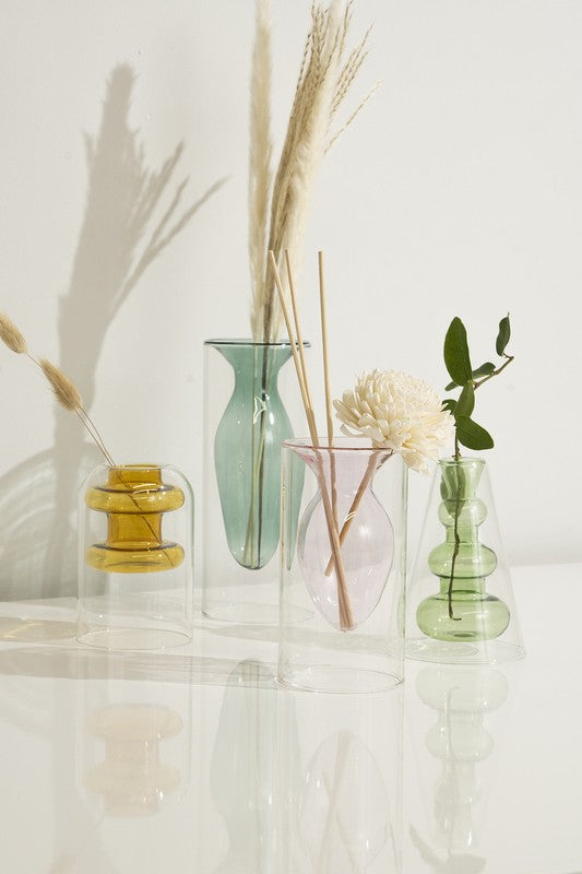 Double Layer Transparent Glass Vase 3 pcs/set