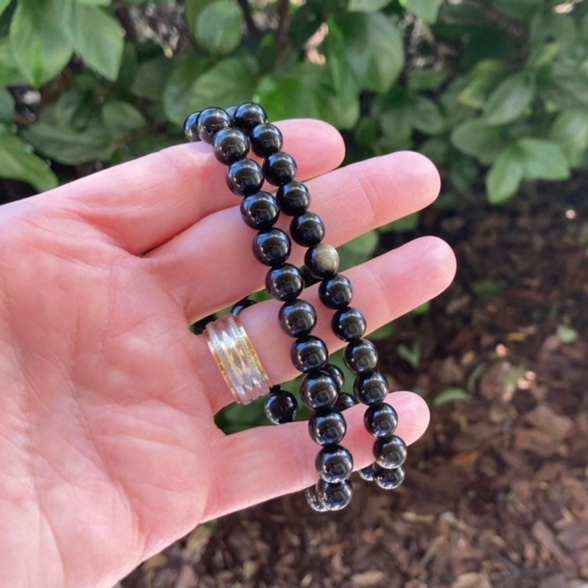 Gold Sheen Obsidian Stretch Bracelet