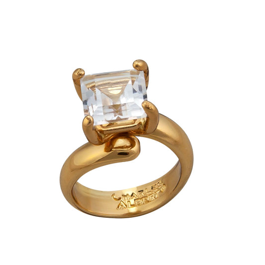 Clear Quartz Square Prong Adjustable Ring