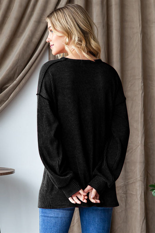 Ribbed Exposed Seam Long Sleeve T-Shirt