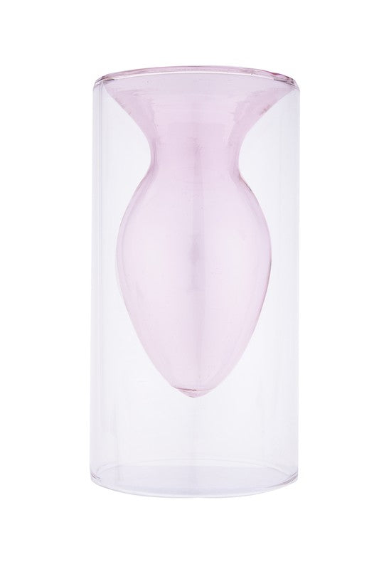 Double Layer Transparent Glass Vase - Pink