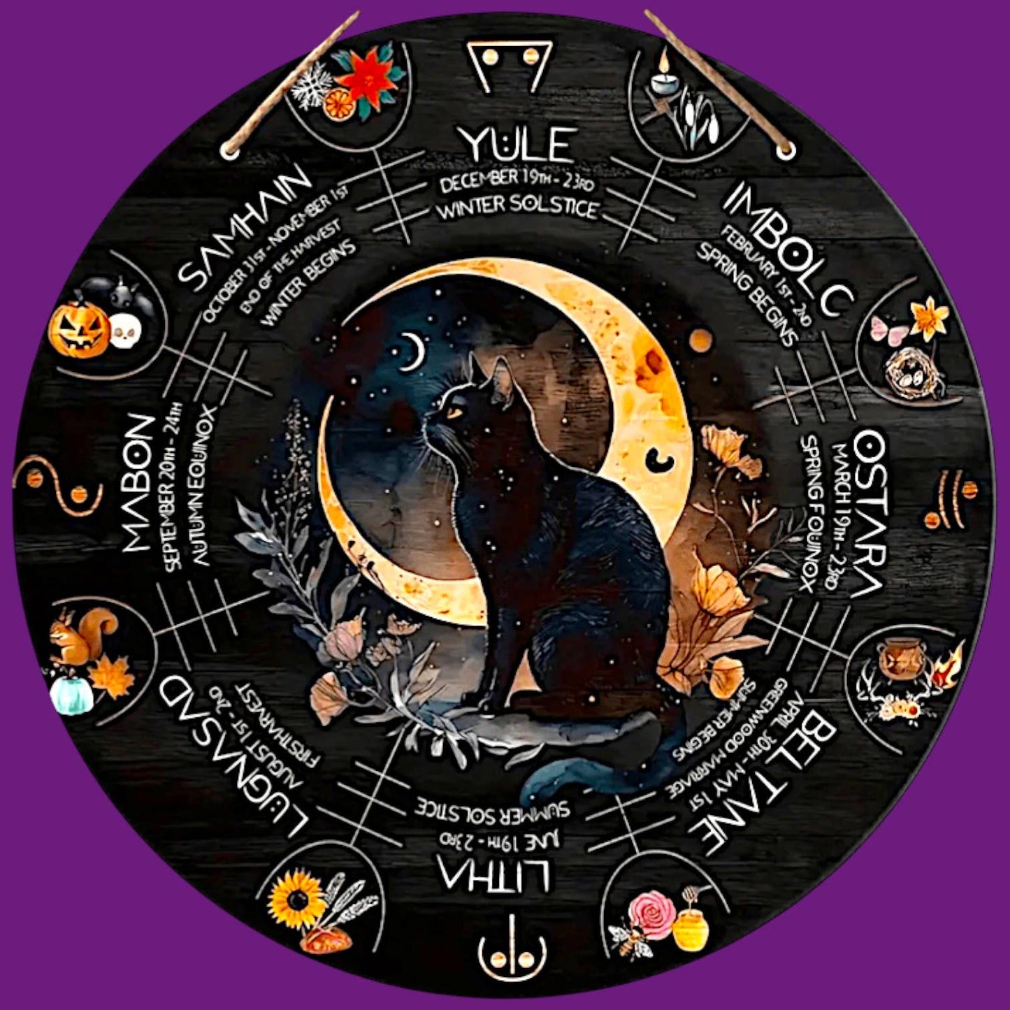 Black Cat Wheel of the Year Wall Hanging
