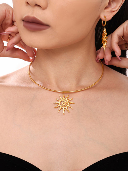 18K Gold-Plated Sun Necklace and Earrings 2 Piece Jewelry Set