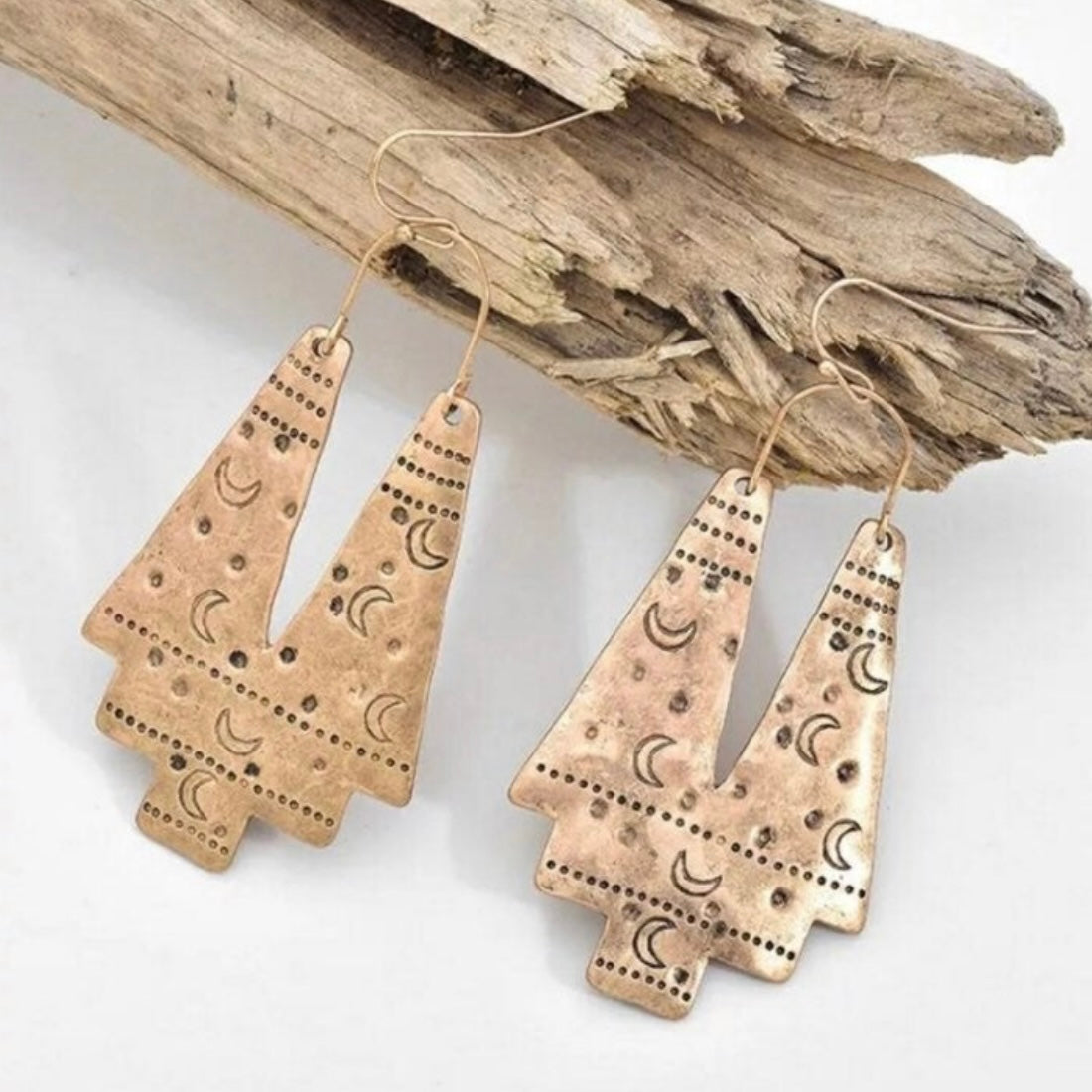 Hammered Aztec Moon Earrings