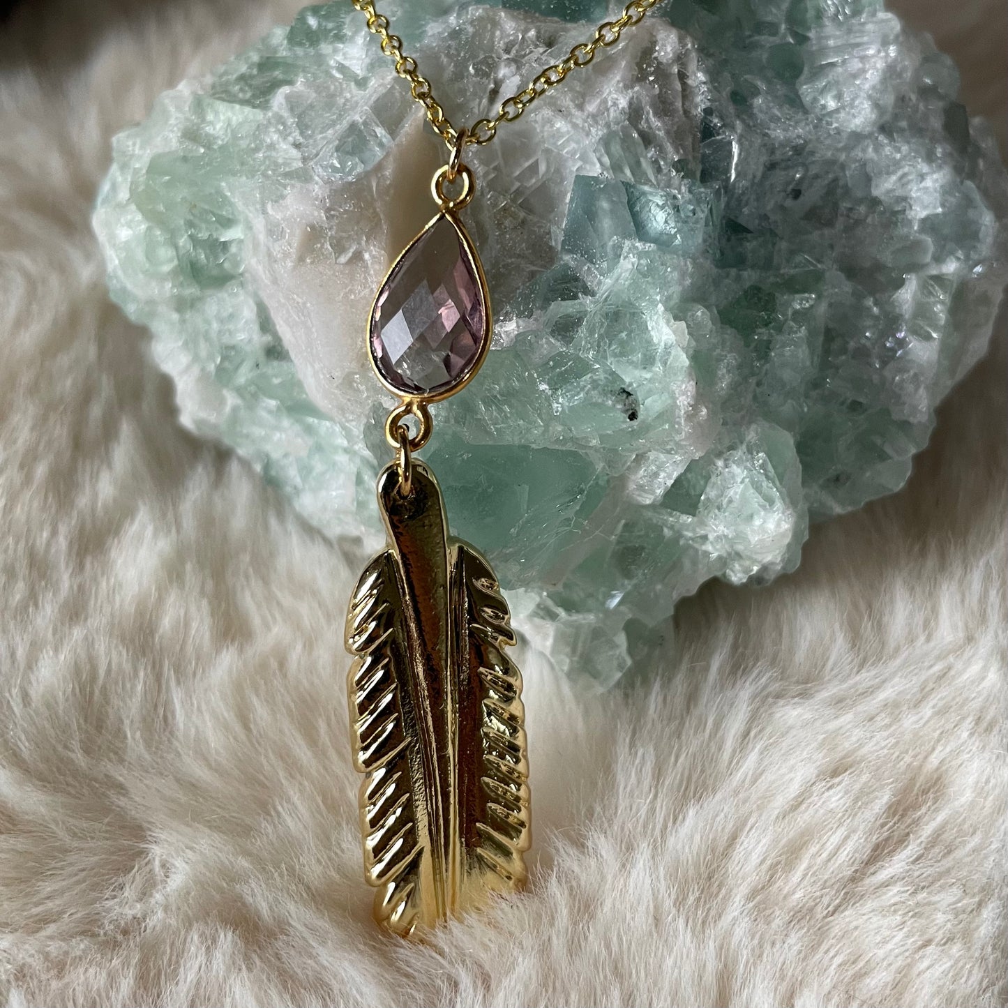 Morganite Feather Necklace