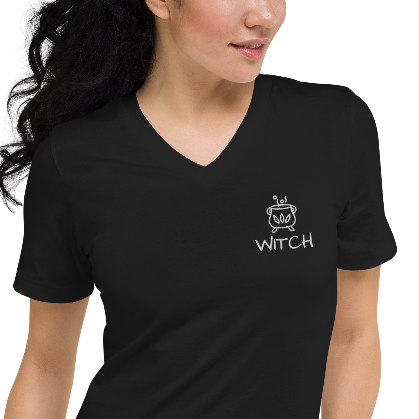 Witch Embroidered Unisex Short Sleeve V-Neck T-Shirt