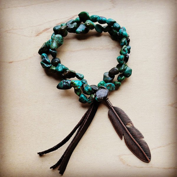 Double Strand Turq Bracelet w/ Feather and Tassel - Executive Gypsy