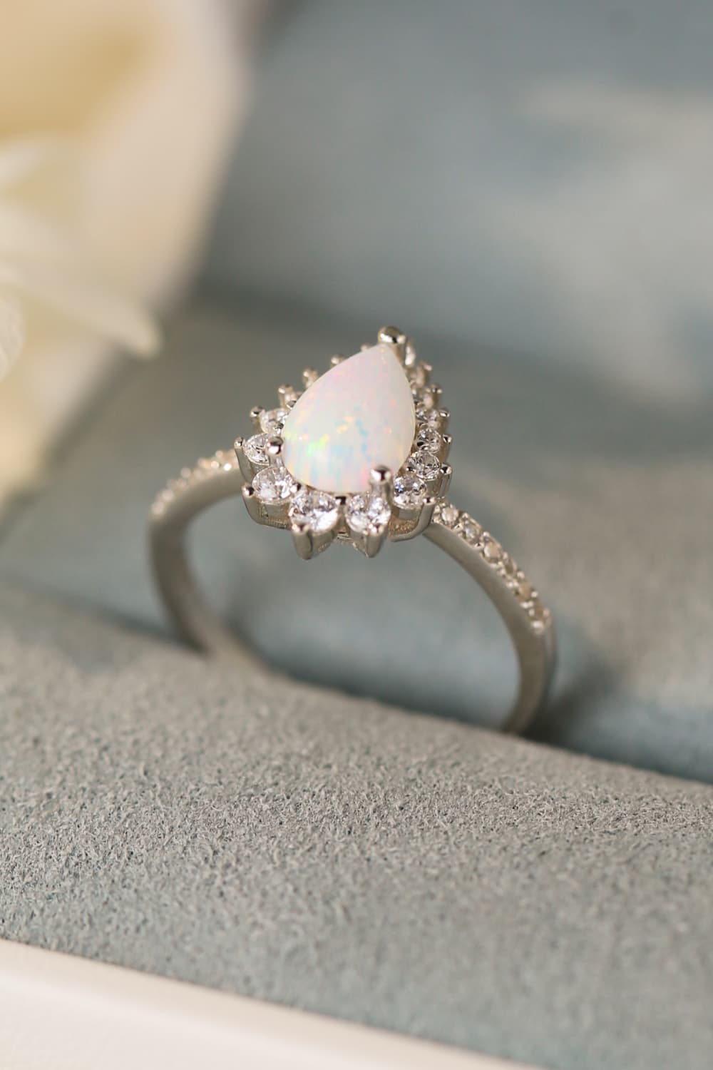 Platinum-Plated Opal Pear Shape Ring - Executive Gypsy