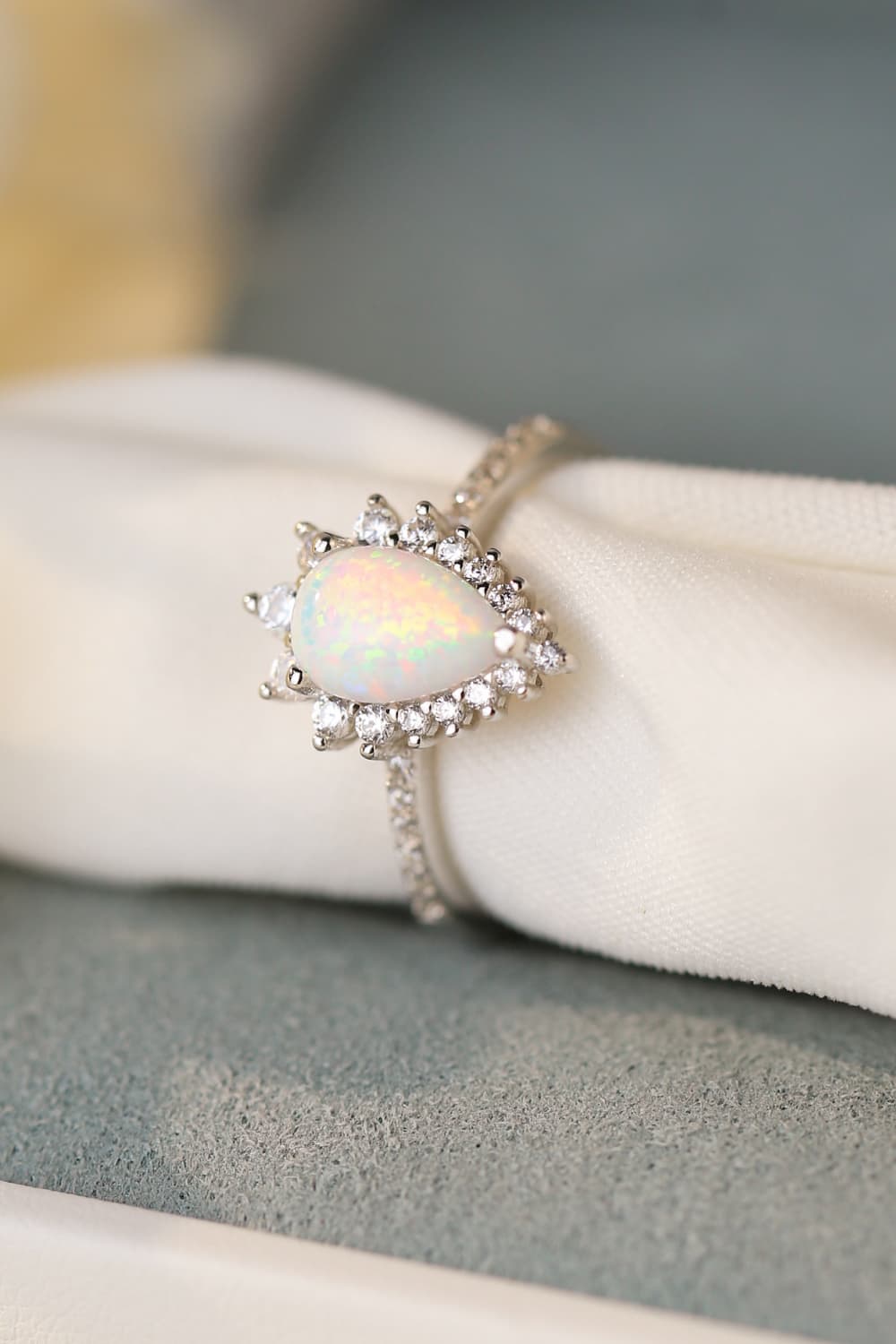 Platinum-Plated Opal Pear Shape Ring - Executive Gypsy