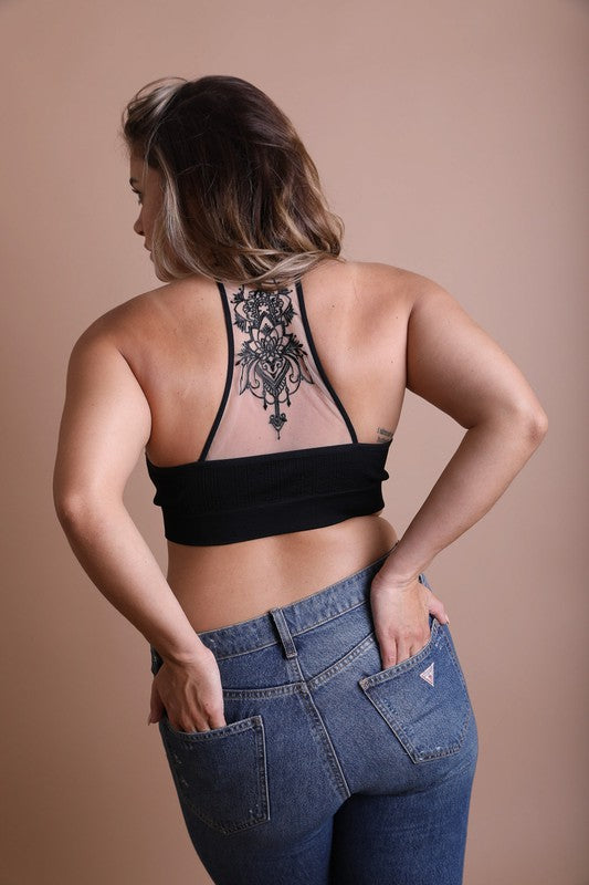 Plus Size Tattoo Mesh Racerback Bralette - Executive Gypsy