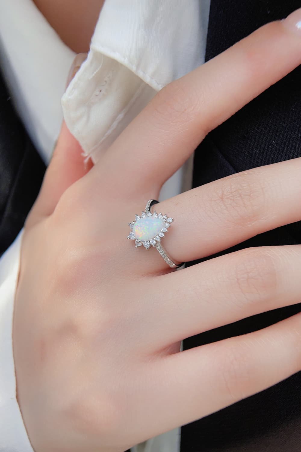 Platinum-Plated Opal Pear Shape Ring - Executive Gypsy