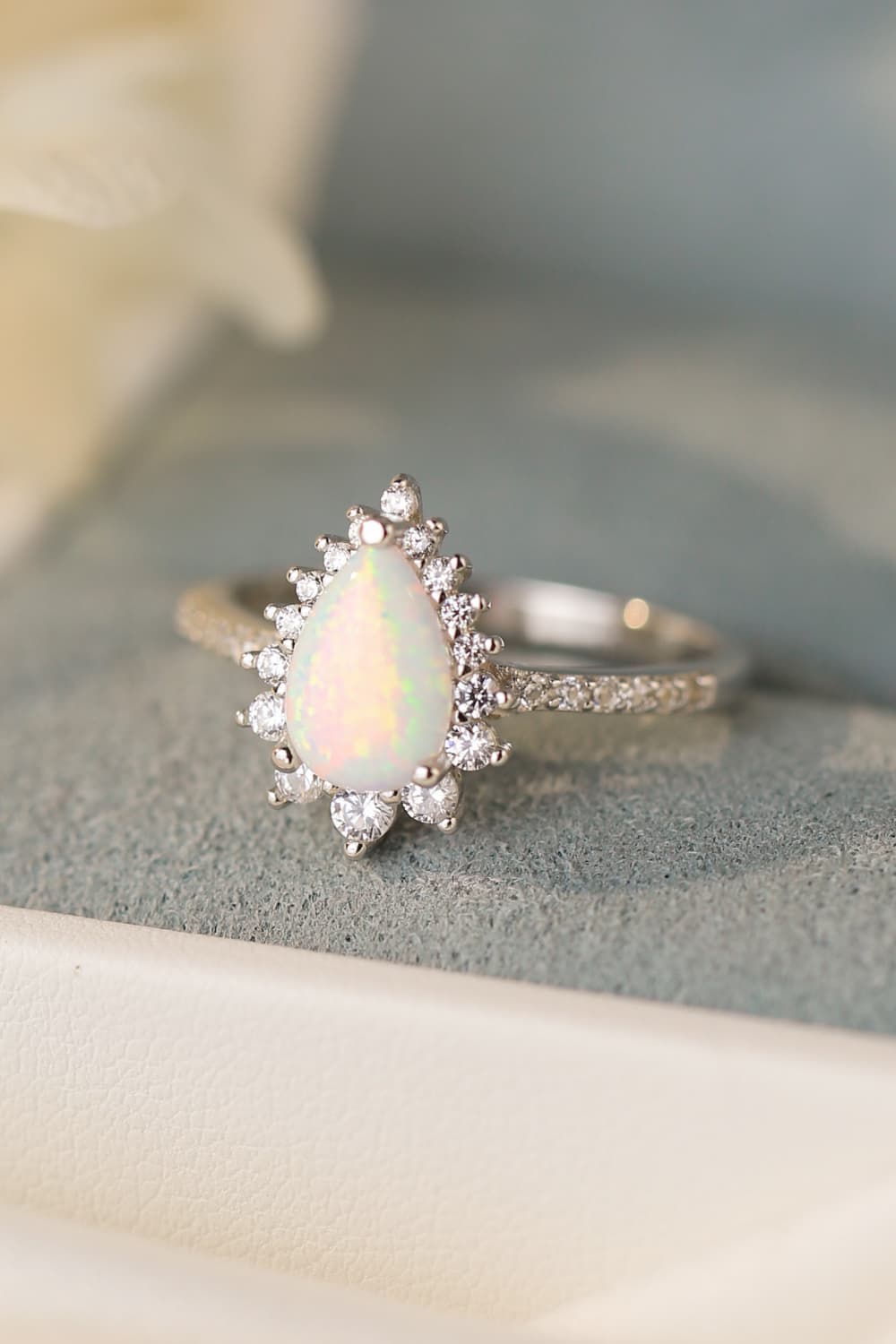 Platinum-Plated Opal Pear Shape Ring - Executive Gypsy