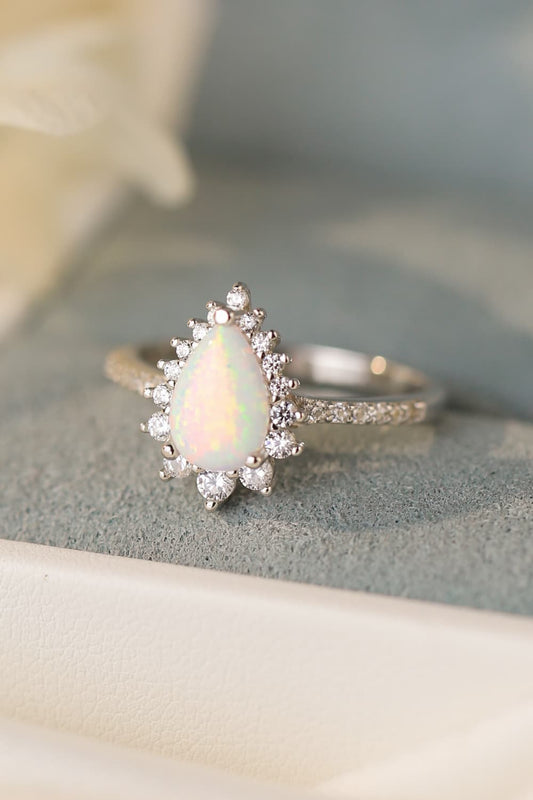 Platinum-Plated Opal Pear Shape Ring - Executive Gypsy