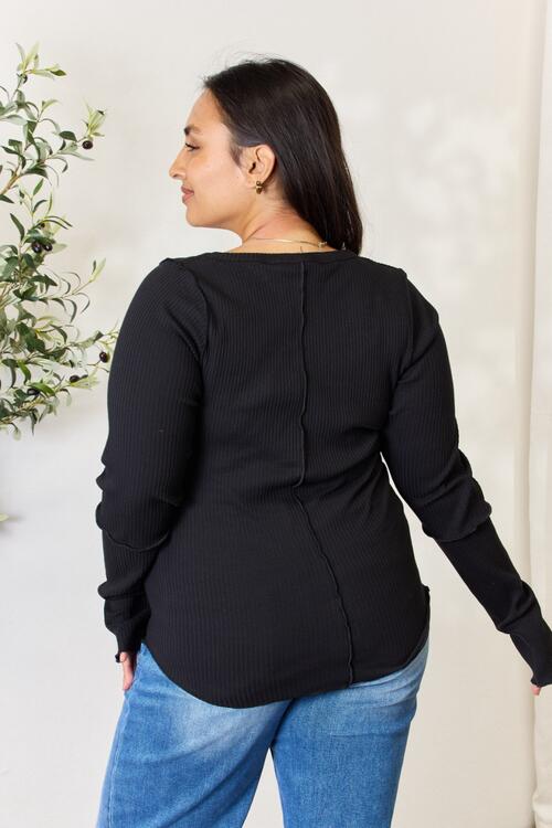 Ribbed Round Neck Long Sleeve Top