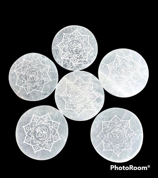 Om Lotus Selenite Plate - Executive Gypsy